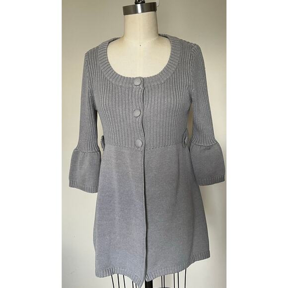 One A Gray Bell Sleeve Tunic Sweater Retro Boho Twee Coquette Cotton Blend L $45 - Picture 12 of 12